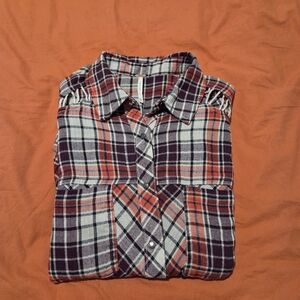 Free People Western Style Flannel Button Down Shirt Red/Gray Plaid Women's XS